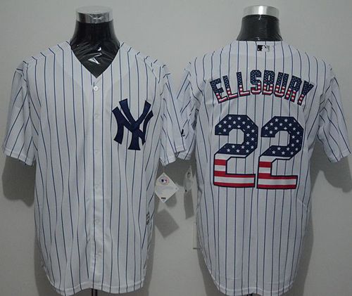 Yankees #22 Jacoby Ellsbury White Strip USA Flag Fashion Stitched MLB Jersey - Click Image to Close